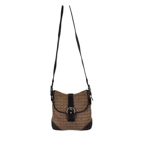 COACH 6376 Soho Brown Signature Monogram Logo Jacquard Leather Shoulder Bag - Picture 3 of 12